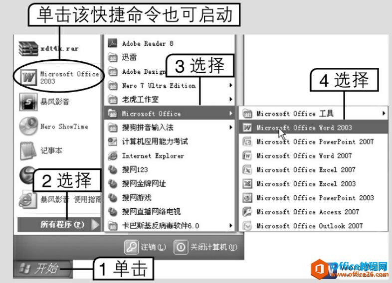 135320e54-1 通过开始菜单打开Word2003