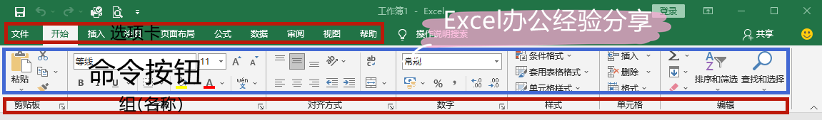 Excel基础应用课程：详细介绍Excel2019工作界面之功能区
